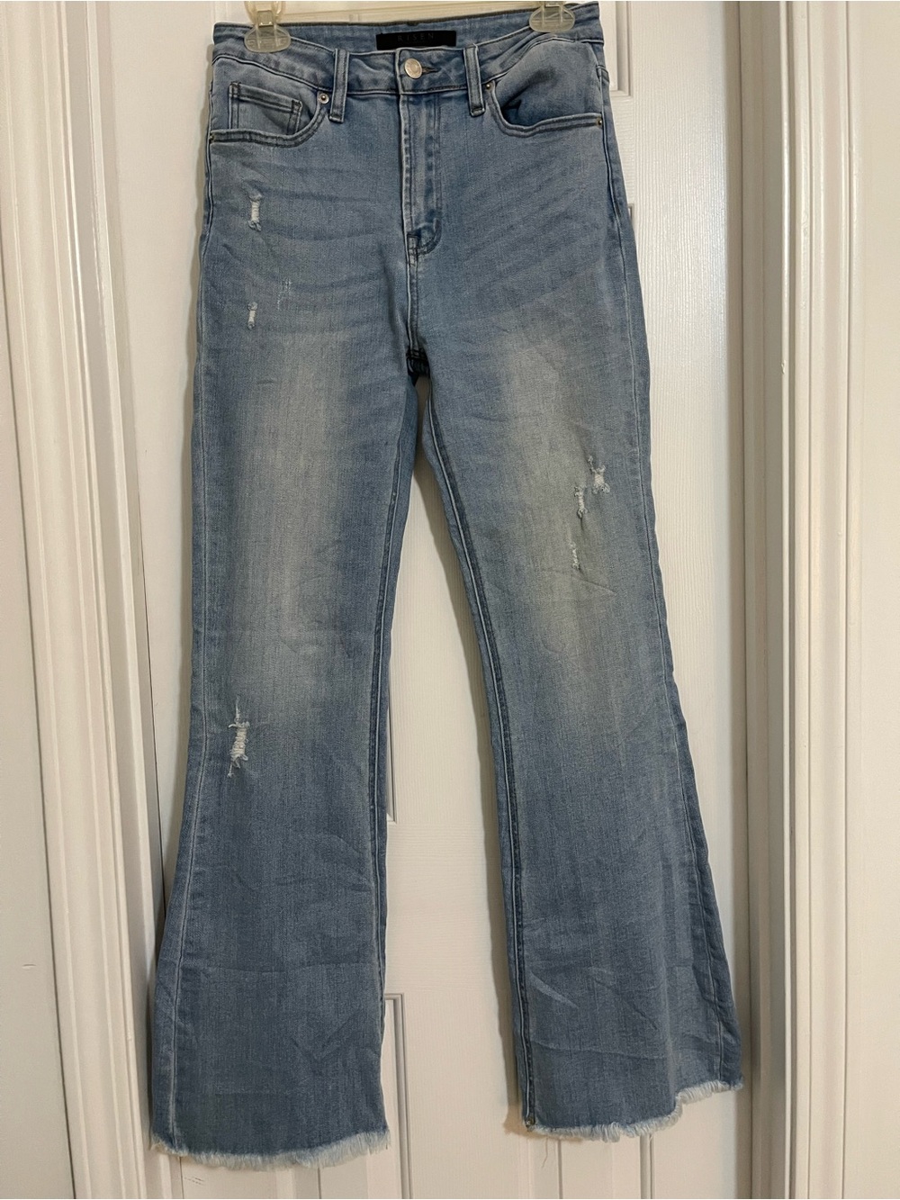 Light Blue Distressed Wide-Leg Jeans for Women